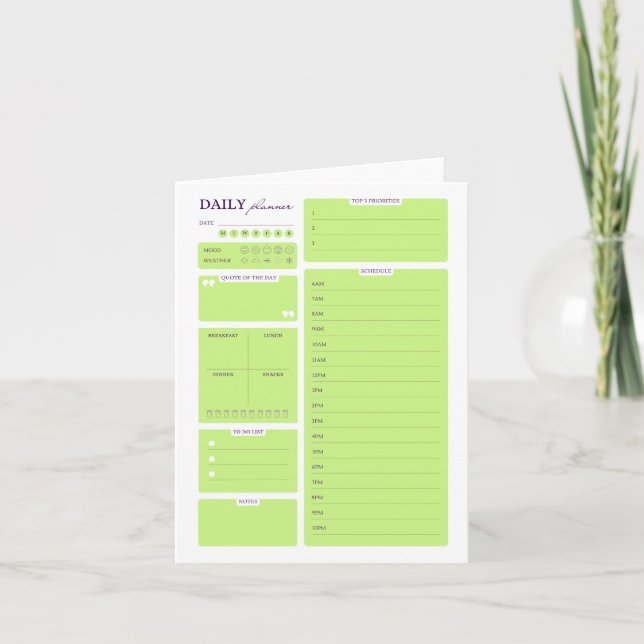 Cartes Pour Fêtes Annuelles Lime Green Minimalist Daily Planner Template (Devant)