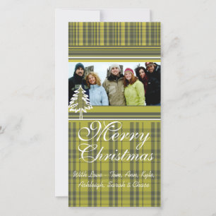 Cartes Pour Fêtes Annuelles Lime Green Plaid Pine Tree Photo de famille de vac