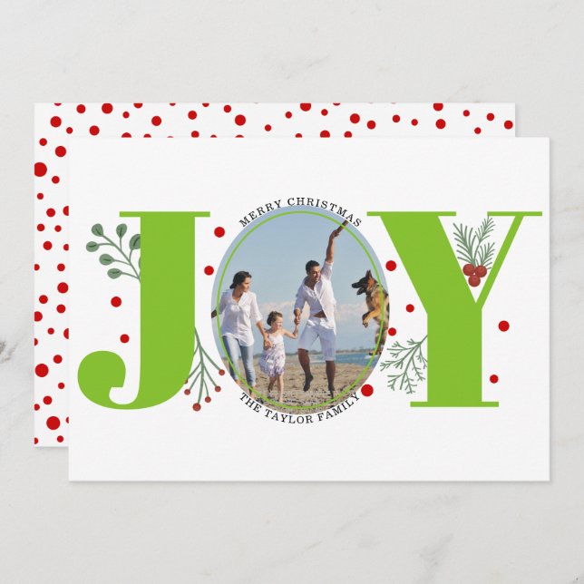 Cartes Pour Fêtes Annuelles Lime vert Joie avec baies photo de Noël (Devant / Derrière)