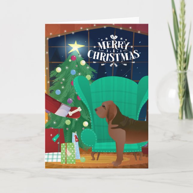 Cartes Pour Fêtes Annuelles Limier et cadeau de Santa (Devant)