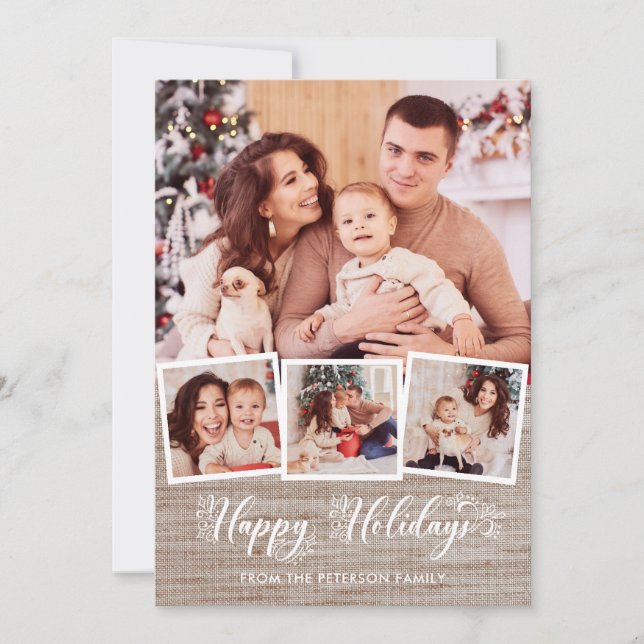 Cartes Pour Fêtes Annuelles Lin rustique et Joyeux Jours de vacances Script 4- (Devant)