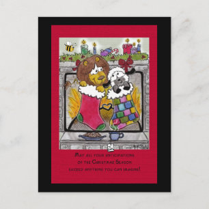 Cartes Pour Fêtes Annuelles Lion et agneau attendent Père Noël
