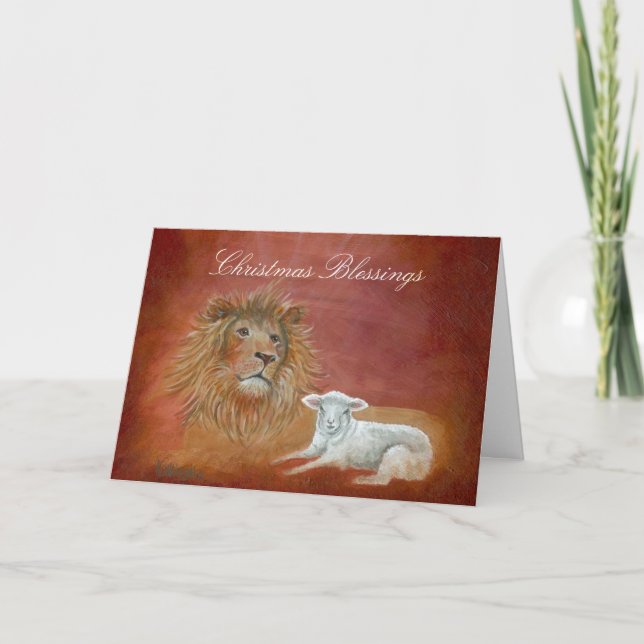 Cartes Pour Fêtes Annuelles Lion Et Agneau, Bénédiction De Noël (Devant)