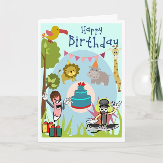 Cartes Pour Fêtes Annuelles Lion, Hippo, Giraffe in the Wild Birthday Card (Devant)