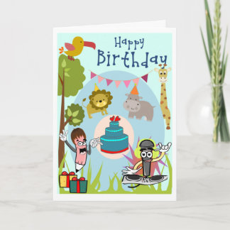 Cartes Pour Fêtes Annuelles Lion, Hippo, Giraffe in the Wild Birthday Card