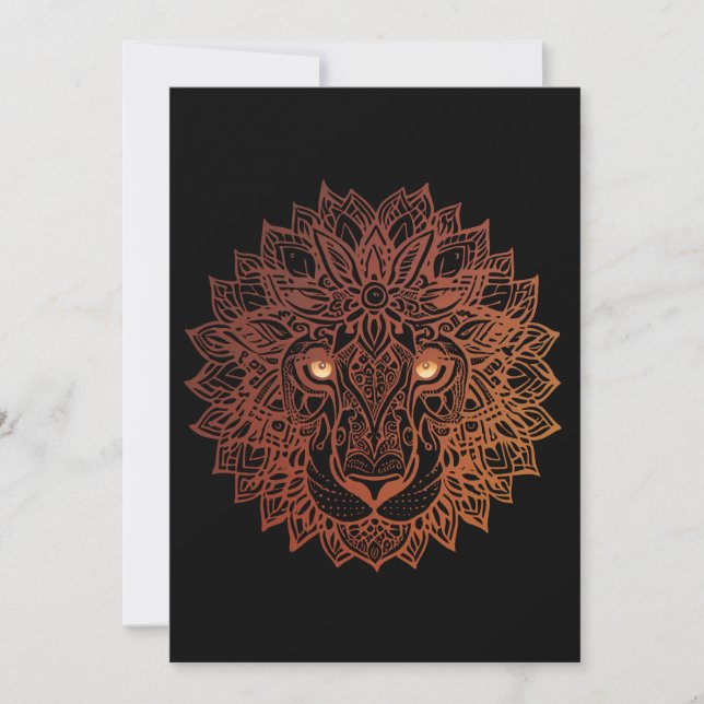 Cartes Pour Fêtes Annuelles Lion Mandala Ornamental, Lion Dessiné À La Main Ma (Devant)