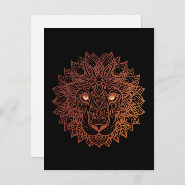 Cartes Pour Fêtes Annuelles Lion Mandala Ornamental, Lion Dessiné À La Main Ma (Devant / Derrière)