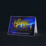 Cartes Pour Fêtes Annuelles Lion Menorah en laiton de Chanukkah<br><div class="desc">Il s'agit d'une reproduction numérique en 3D d'un Chanukkah menorah en laiton,  avec un lion,  fabriqué en Israël vers 1950,  illuminé par des bougies sur un arrière - plan fractal. La menorah originale est de la collection de l'artiste.</div>