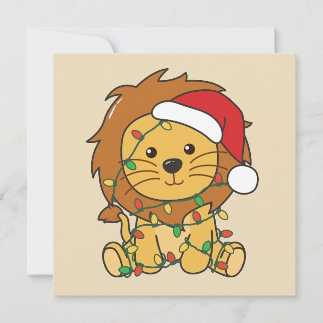 Cartes Pour Fêtes Annuelles Lion Noël Animaux d'hiver Lions de vacances (Devant)