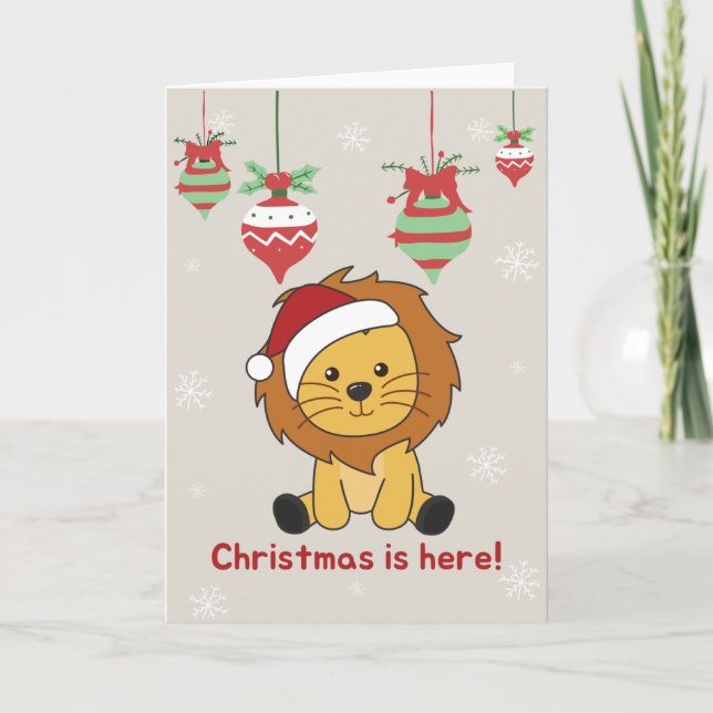 Cartes Pour Fêtes Annuelles Lion Noël Neige Hiver Animaux Lions Vacances C (Devant)