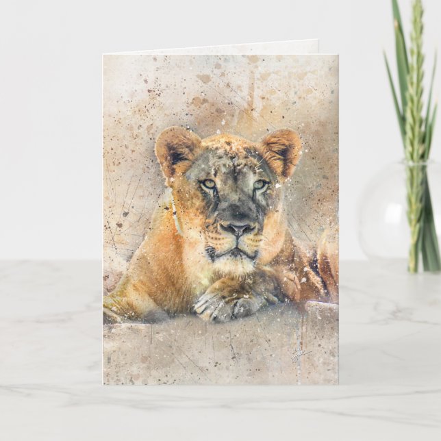 Cartes Pour Fêtes Annuelles Lioness Jungle Safari Artwork All Occasion Blank (Devant)