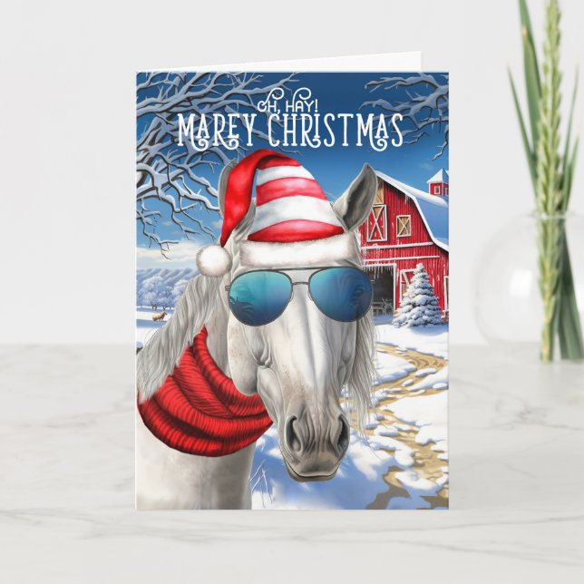 Cartes Pour Fêtes Annuelles Lipizzan White Horse drôle MAREy Noël (Devant)