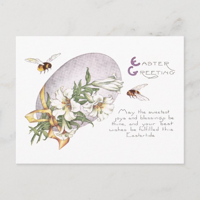 Cartes Pour Fêtes Annuelles Lis de Pâques, abeilles et oeuf de pâques (Devant)