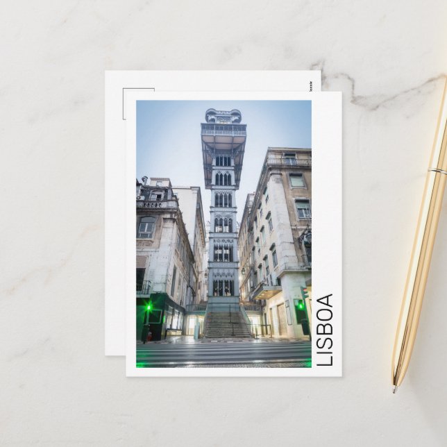 Cartes Pour Fêtes Annuelles Lisbonne Portugal Retro Ascenseur de vacances Souv (Devant/Arrière en situation)