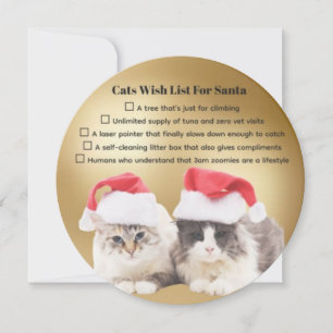 Cartes Pour Fêtes Annuelles Liste de souhaits de chats drôles pour le Père Noë