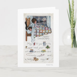 Cartes Pour Fêtes Annuelles Little Awaken Girl Spies Père Noël et Sleigh