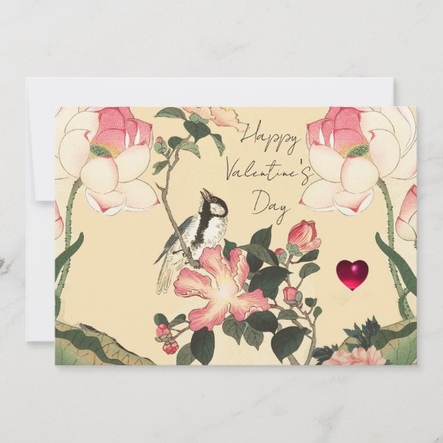 Cartes Pour Fêtes Annuelles LITTLE BIRD,PINK ROSES,LOTUS FLOWER Valentine Day (Devant)