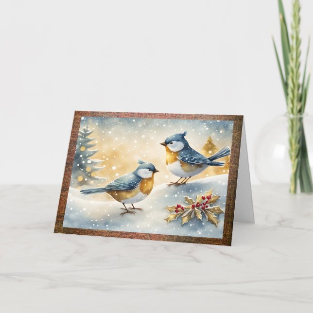 Cartes Pour Fêtes Annuelles Little Birds and Holly Christmas (Devant)