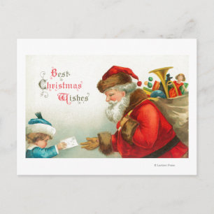 Cartes Pour Fêtes Annuelles Little Boy donnant à Père Noël une lettre