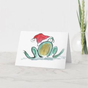 Cartes Pour Fêtes Annuelles Little Frog porte un Casquette de Noël Père Noël