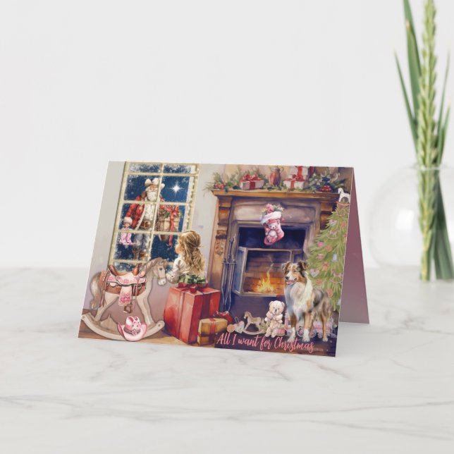 Cartes Pour Fêtes Annuelles Little Girl, Pink Cowboy Boots for Christmas Card (Devant)