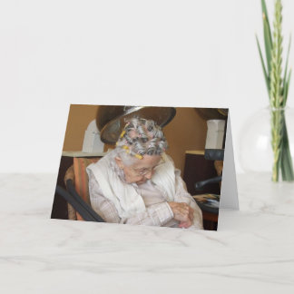 Cartes Pour Fêtes Annuelles LIttle Old Lady Sleeping Under Hair Dryer