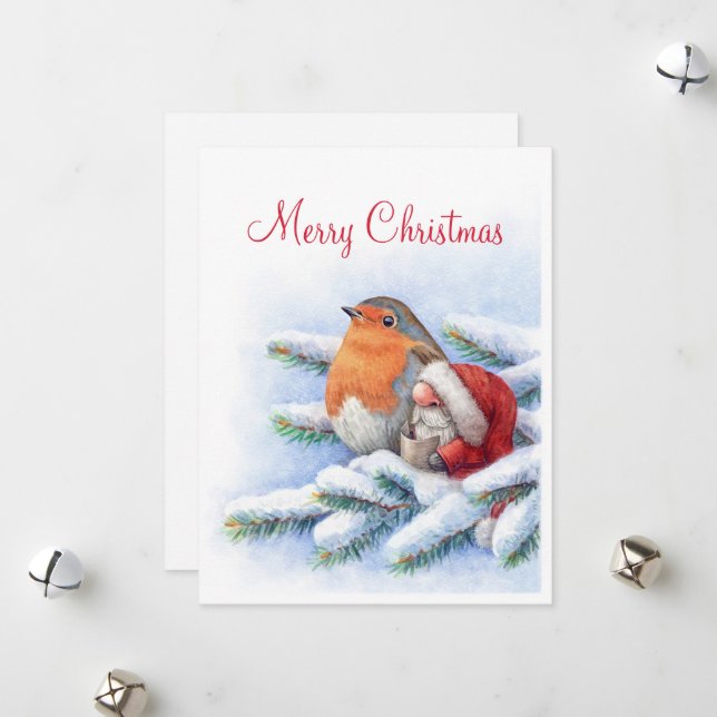 Cartes Pour Fêtes Annuelles Little Père Noël avec un rouge (Devant/Arrière en situation)