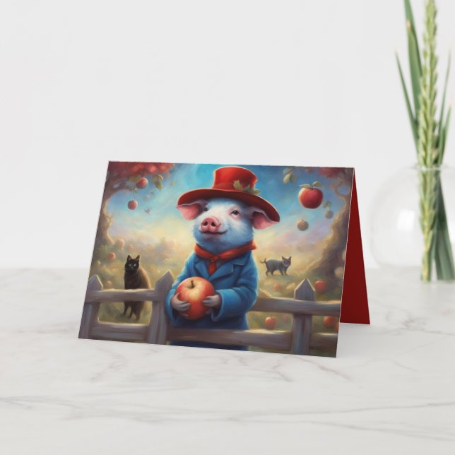 Cartes Pour Fêtes Annuelles Little pig in red and blue suit birthday (Devant)