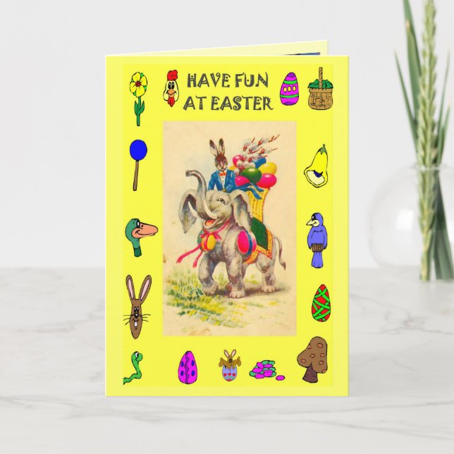 Cartes Pour Fêtes Annuelles Livraison des oeufs de pâques par l'éléphant (Devant)