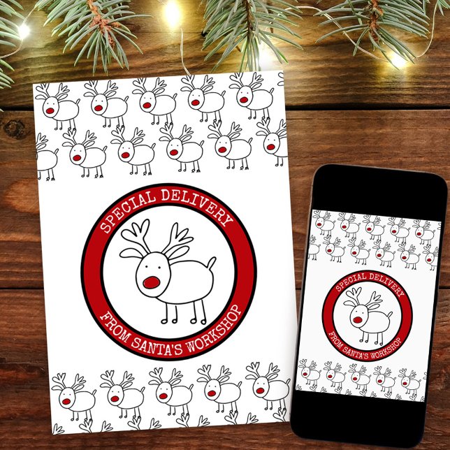 Cartes Pour Fêtes Annuelles Livraison Spéciale de l'Atelier du Père Noël Perso (Christmas Card from Santa. Buy professionally printed or as a printable digital download.)