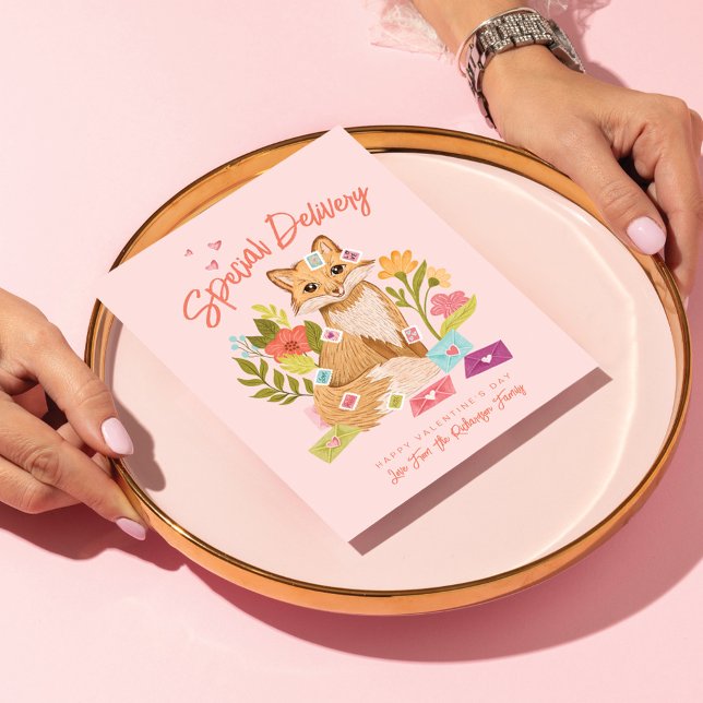 Cartes Pour Fêtes Annuelles Livraison spéciale Jote Fox & Floral Valentine's D (Créateur téléchargé)