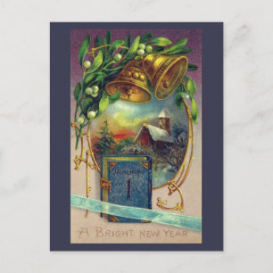 Cartes Pour Fêtes Annuelles Livre bleu et cloches en laiton Vintage Nouvel An
