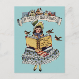 Cartes Pour Fêtes Annuelles Livre de petite fille d'époque et Père Noël de Noë