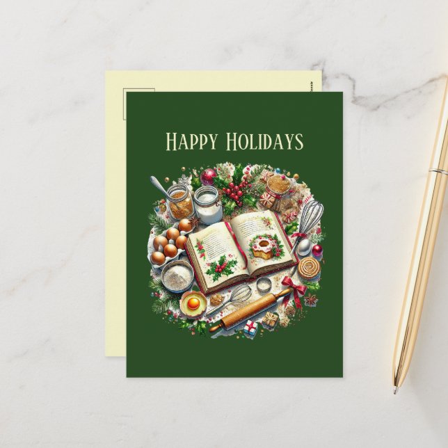 Cartes Pour Fêtes Annuelles Livre de recettes des amateurs de cuisine de Noël (Devant/Arrière en situation)