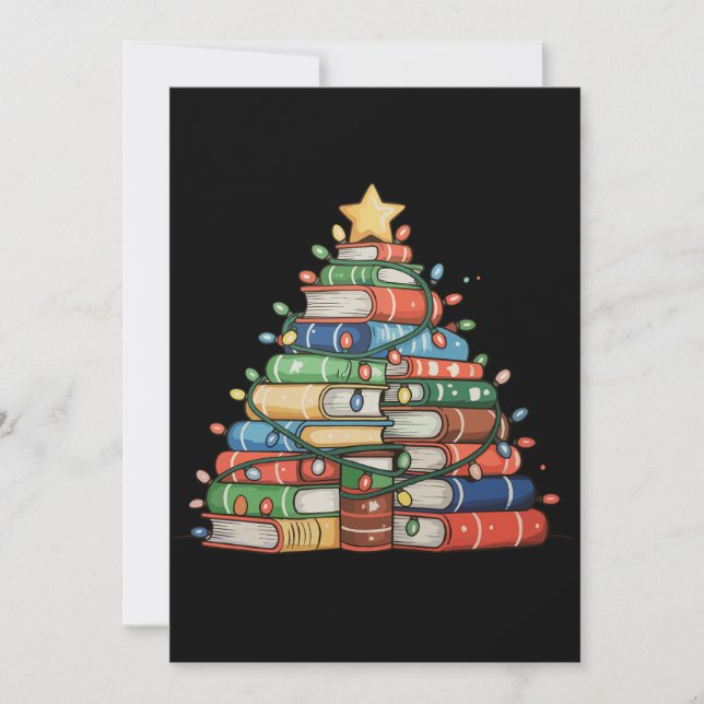 Cartes Pour Fêtes Annuelles Livre Noël Arbre Lumières Professeur Bibliothécair (Devant)