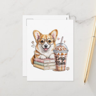 Cartes Pour Fêtes Annuelles Livres de Corgis et café glacé pour chien