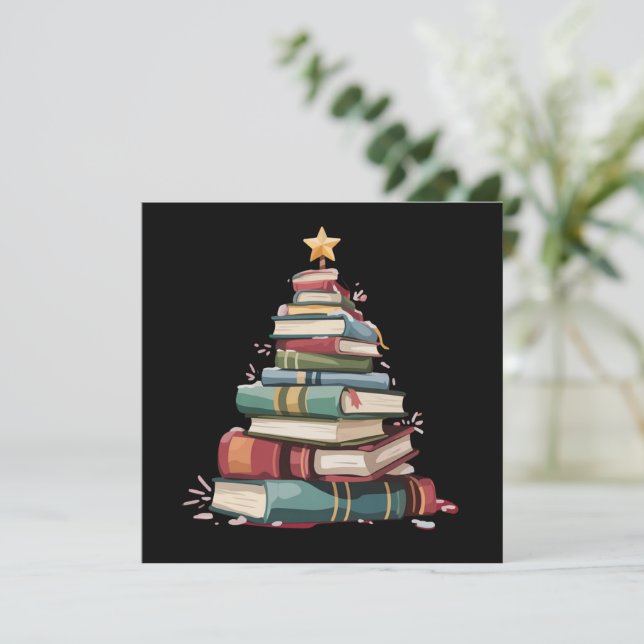 Cartes Pour Fêtes Annuelles Livres de Noël Arbre Amoureux des livres Enseignan (Debout devant)