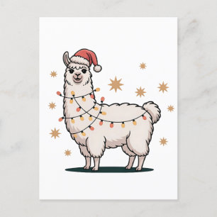 Cartes Pour Fêtes Annuelles Llama Alpaca Avec Chapeau Et Lumière De Noël