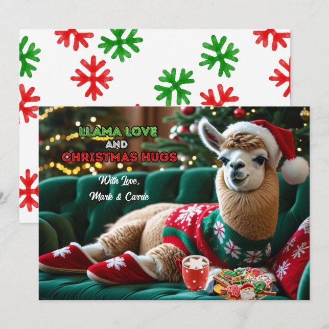 Cartes Pour Fêtes Annuelles Llama Love Christmas Hugs Personnalisé (Devant / Derrière)