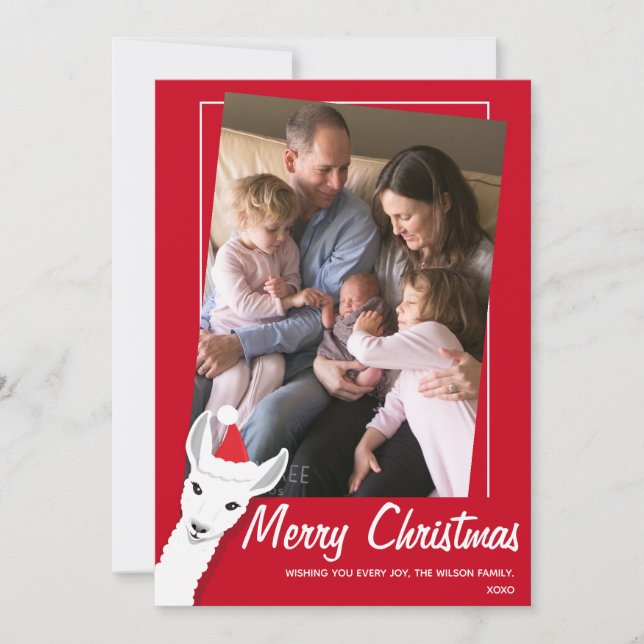 Cartes Pour Fêtes Annuelles Llama Père Noël Photo Noël (Devant)