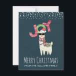 Cartes Pour Fêtes Annuelles Llama portant le chapeau de Père Noël et lunettes<br><div class="desc">Une carte de voeux de vacances avec un design fantaisiste. Un joli lama portant des lunettes noires, un chapeau de santa rouge et une écharpe d'hiver festive. Portant également une couverture de style sud-américain et des pom-poms. Le mot Joy écrit au-dessus de sa tête dans une police festive et colorée....</div>