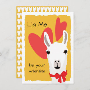 Cartes Pour Fêtes Annuelles Llama Red Hearts Mustard-Lla Moi sois ta valentine