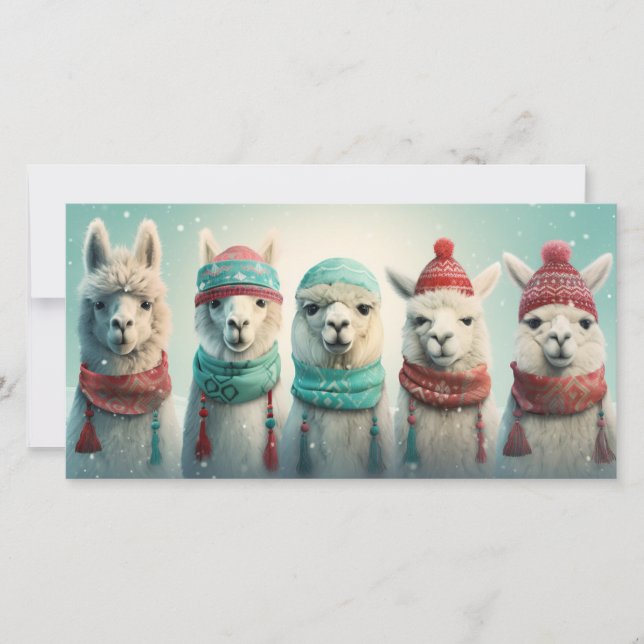 Cartes Pour Fêtes Annuelles Llamas d'hiver de texte personnalisé (Devant)