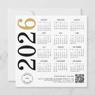 Cartes Pour Fêtes Annuelles Logo 2026 Gold White Calendar Code QR Business