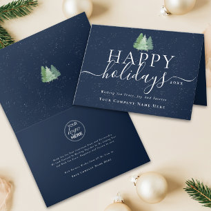 Cartes Pour Fêtes Annuelles Logo Arbres de Noël Modernes Entreprise Bleu