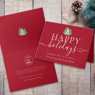 Cartes Pour Fêtes Annuelles Logo Arbres de Noël Modernes Entreprise Rouge