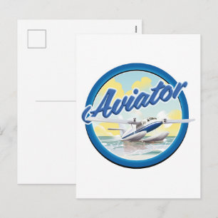 Cartes Pour Fêtes Annuelles Logo bleu d'hydravion d'aviateur