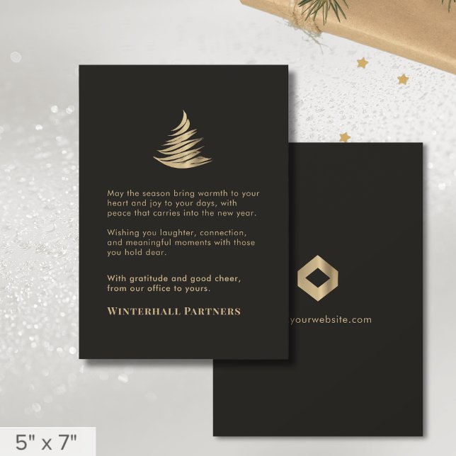Cartes Pour Fêtes Annuelles Logo d'affaires Black Gold Christmas Tree (Créateur téléchargé)
