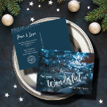 Cartes Pour Fêtes Annuelles Logo d'affaires Blue Christmas Tree<br><div class="desc">Un magnifique sapin de Noël enneigé reflète les lumières bleues de la soirée et présente "Le moment le plus merveilleux de l'année" sur le devant de ces cartes postales de vacances ainsi que votre salutation personnelle et logo sur le dos.</div>