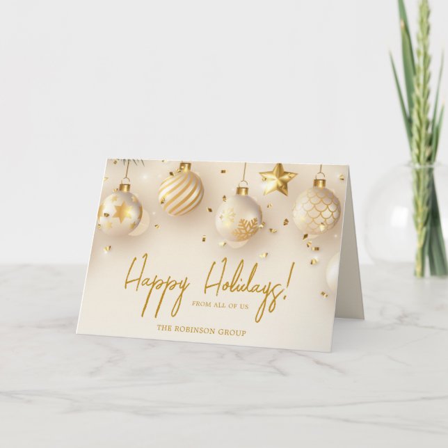 Cartes Pour Fêtes Annuelles Logo d'affaires Happy Holidays Gold Script (Devant)